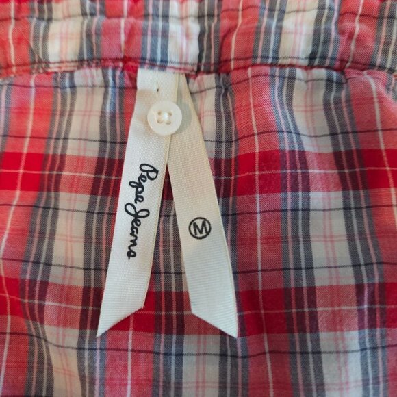 Pepe Jeans London Top Medium Marguerite Red Check Embroidered Western Prairie - Picture 7 of 9